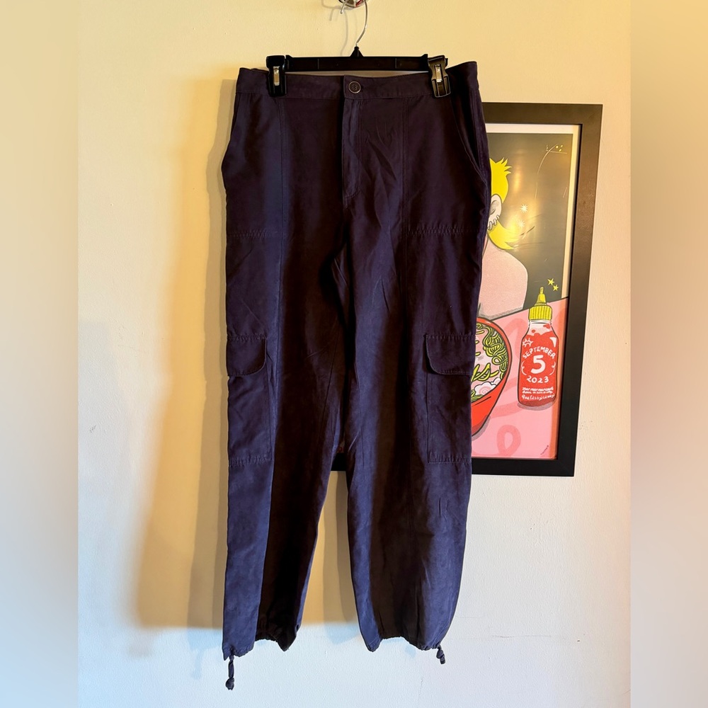 Purple suede cargo pants